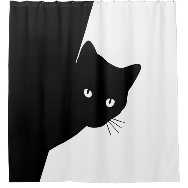 Sly Black Cat Shower Curtain (Front)