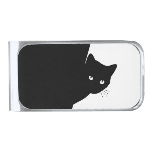 Sly Black Cat Silver Finish Money Clip