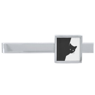 Sly Black Cat Silver Finish Tie Bar