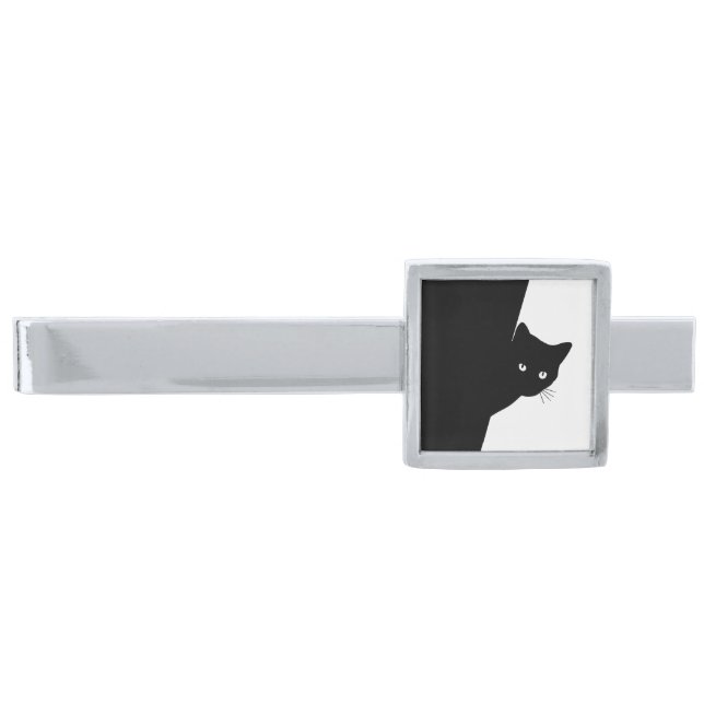 Sly Black Cat Silver Finish Tie Bar (Front)