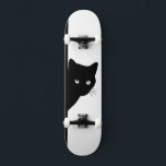 Sly Black Cat Skateboard<br><div class="desc">Awesome simple design of black and white with a cunning black kitty cat</div>