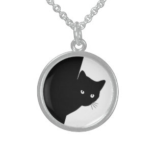 Sly Black Cat Sterling Silver Necklace