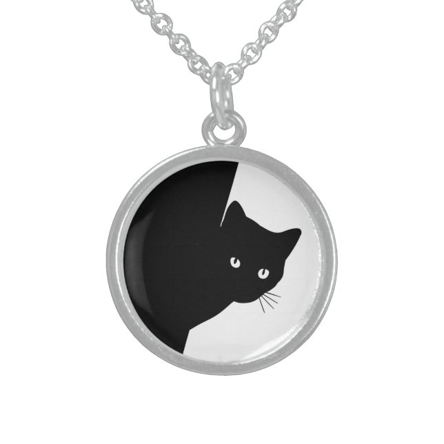 Sly Black Cat Sterling Silver Necklace (Front)