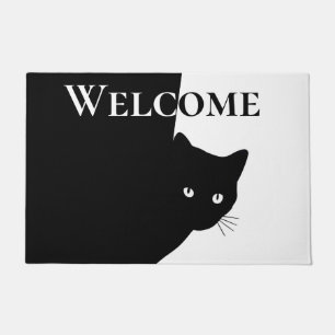 Sly Black Cat Welcome Doormat