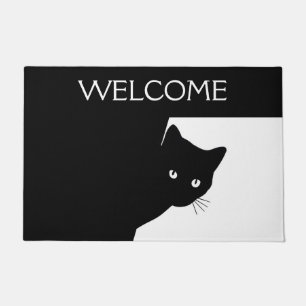 Sly Black Cat Welcome Doormat