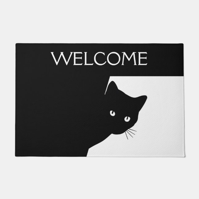 Sly Black Cat Welcome Doormat (Front)