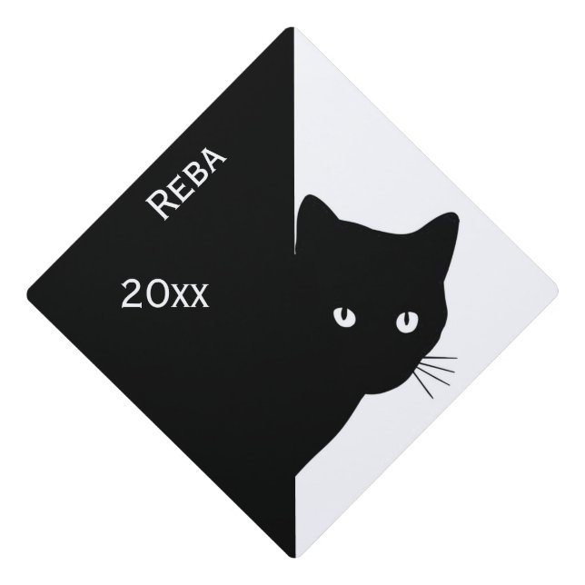 Sly Black Cat Year Name Graduation Cap Topper (Front)
