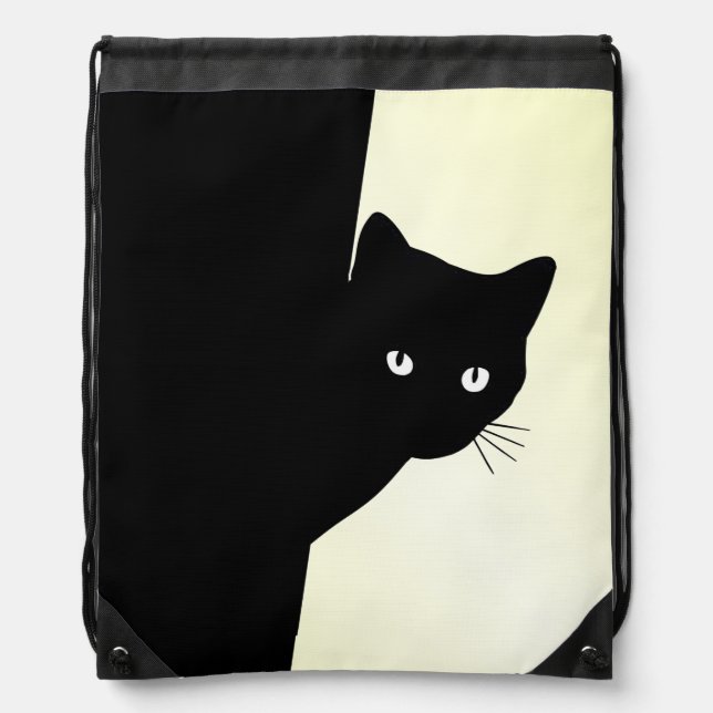 Sly Black Cat Yellow Drawstring Bag (Front)