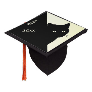 Sly Black Cat Yellow Name and Year Graduation Cap Topper