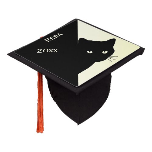 Sly Black Cat Yellow Name and Year Graduation Cap Topper