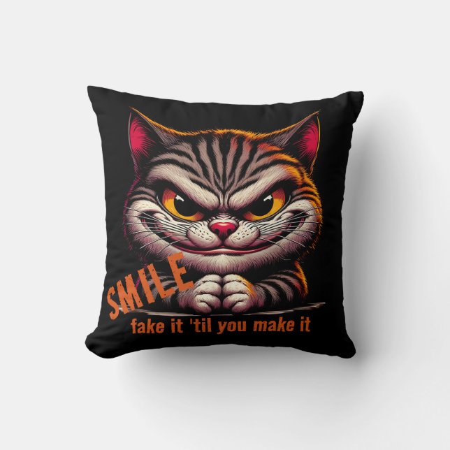 Sly Cat Throw Pillow (Front)