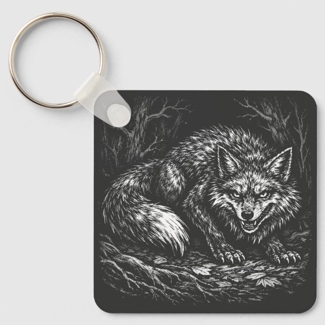 Sly Forest Fox — by BurnsInHell Keychain (Front)