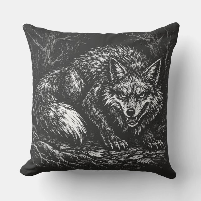 Sly Forest Fox — by BurnsInHell Throw Pillow (Front)