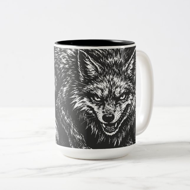 Sly Forest Fox — by BurnsInHell Two-Tone Coffee Mug (Front Right)