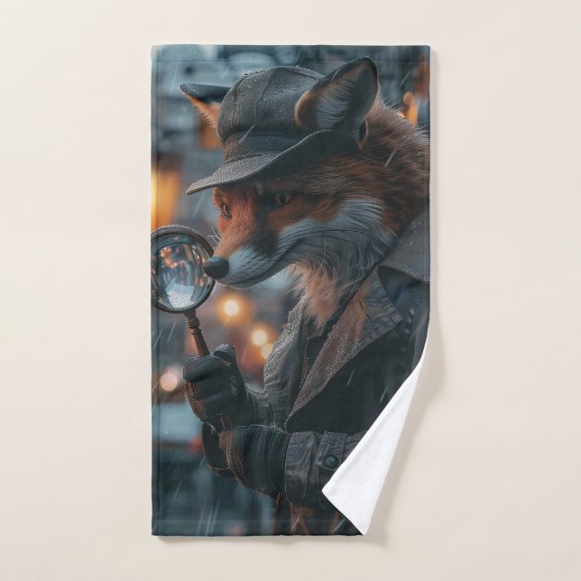 Sly fox detective in a noir setting hand towel  (Hand Towel)