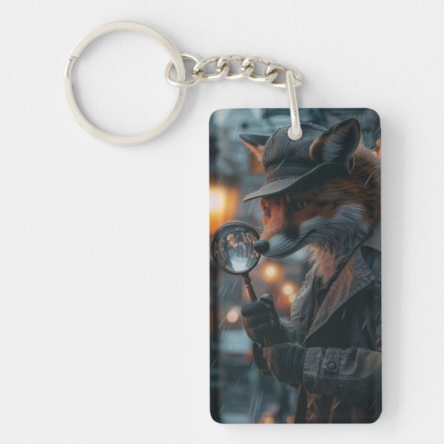 Sly fox detective in a noir setting keychain (Front)