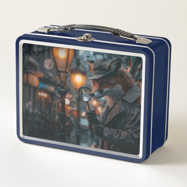 Sly fox detective in a noir setting metal lunch box (Front)