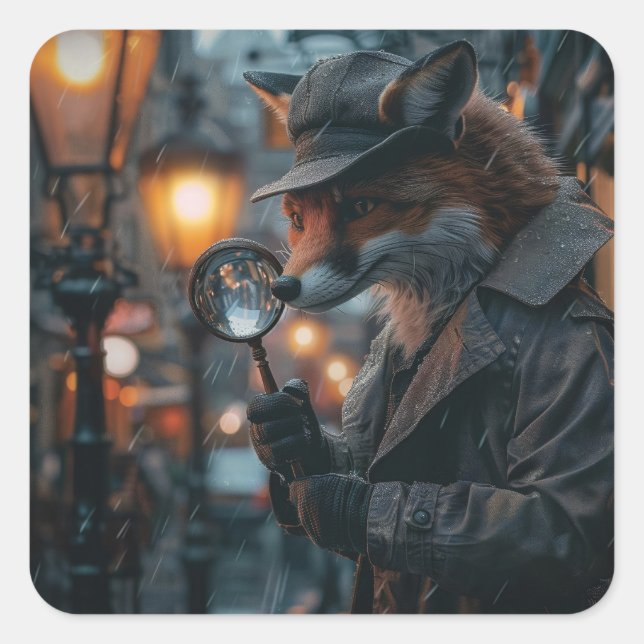 Sly fox detective in a noir setting square sticker (Front)