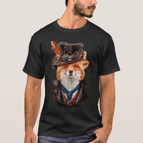 Sly fox in steampunk clothes Watercolor drawing T_Shirt