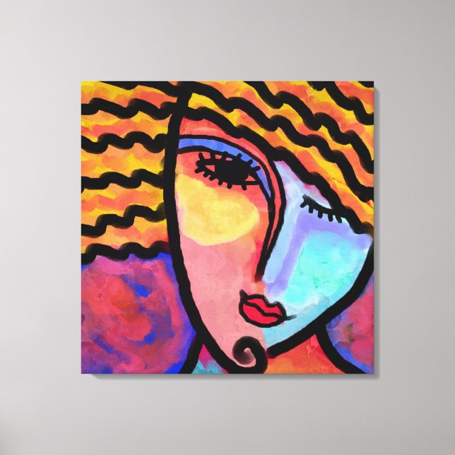 Sly Grin Abstract Digital Painting of a Woman Canvas Print (Front)
