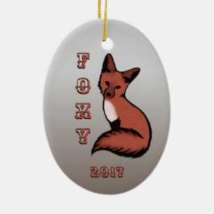 Sly Red Foxy Fox with Year Ceramic Ornament