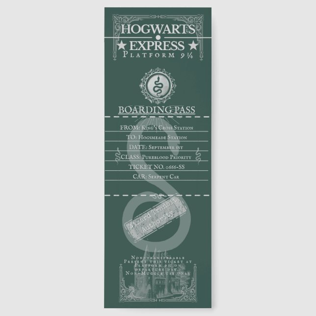 Slytherin Hogwarts Express Ticket Bookmark  (Front)