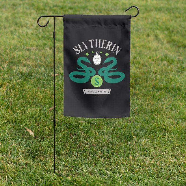 SLYTHERIN™ House Double Snake Locket Graphic Garden Flag (In SItu)