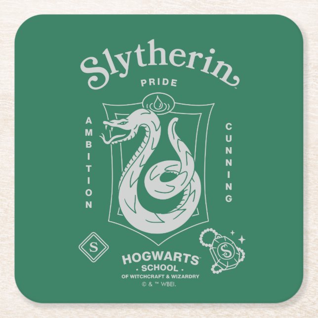 SLYTHERIN™ Pride Ambition Cunning Crest Square Paper Coaster (Front)