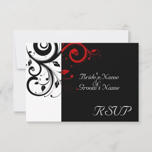 Sm Black +White Red Swirl Wedding Matching RSVP