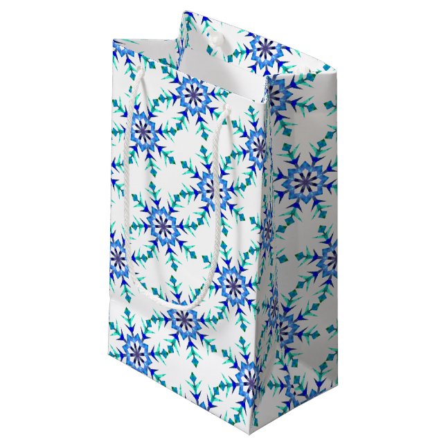 Sm Gift Bag Blue Snowflakes (Front Angled)
