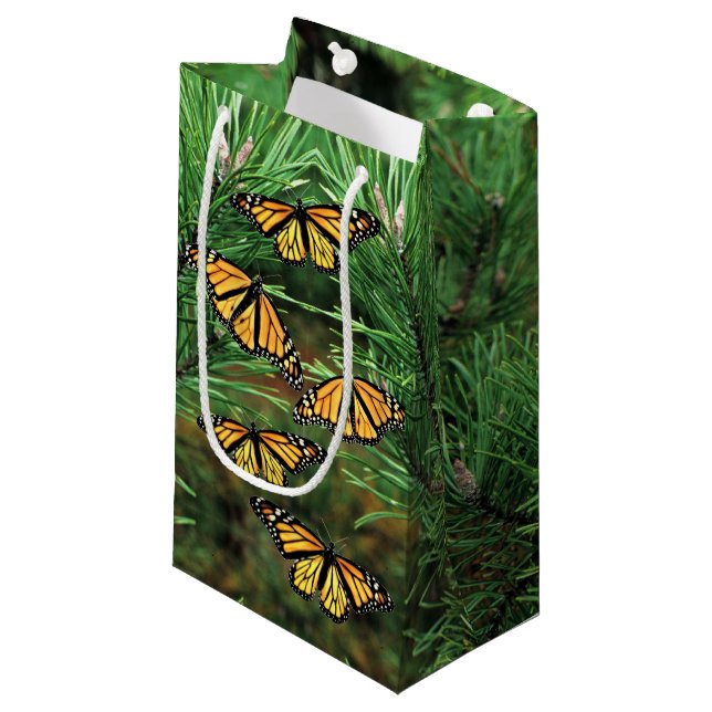 Sm Gift Bag Monarch on Pine Boughs (Front Angled)