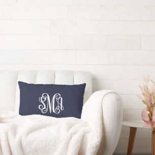 SMA Navy and White Script Monogram Lumbar Pillow