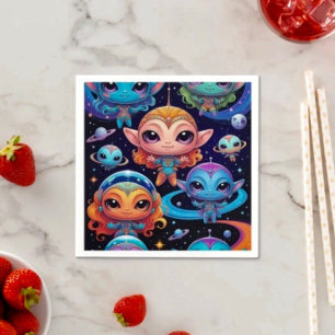 Smal Multicolore Aliens in Space Napkins