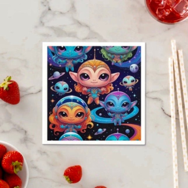 Smal Multicolore Aliens in Space  Napkins (Creator Uploaded)