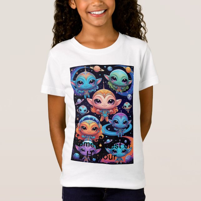 Smal Multicolored Aliens in Space  T-Shirt (Front)