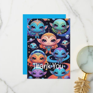 Smal Multicolored Aliens in Space Thank You Card