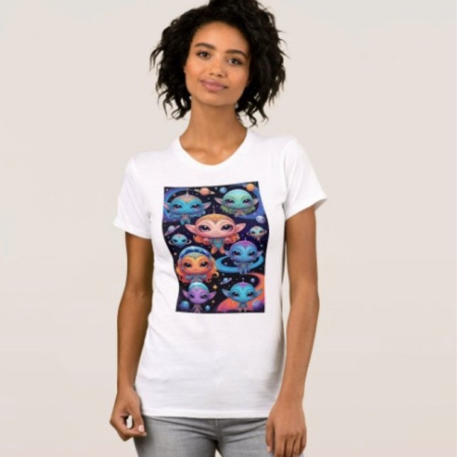Smal Multicoloured Aliens in Space  T-Shirt (Comfy tri-blend women’s tee feminine fit, scoop neck, short sleeves, relaxed fit.  
)