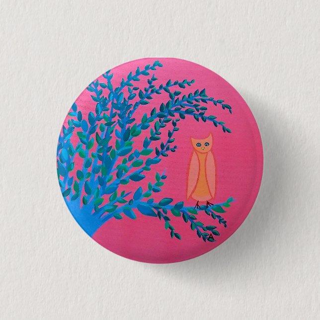 Small, 1¼ Inch Round Button, "Owl Tree" Pinback Button (Front)