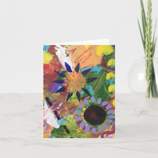 Small, 4" x 5.6" Folded Note Card Abstract Flowers (Front)