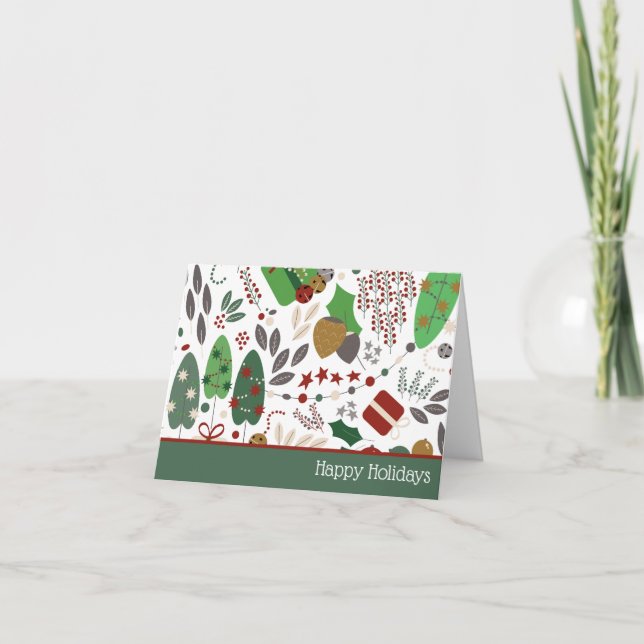 Small, 4" x 5.6" Folded Whimsical Holiday Card (Front)