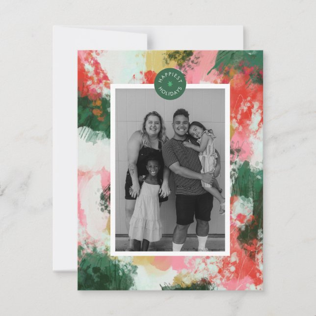 Small Abstract Cheer Christmas Holiday Photo Card (Front)