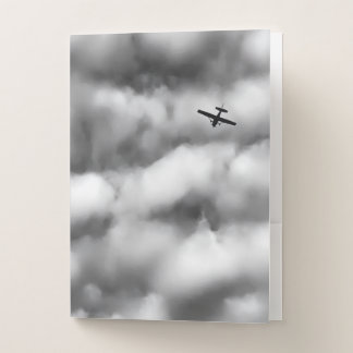 Small Airplane Flying in Cloudy Sky Photo Pocket Folder