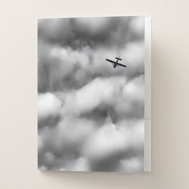 Small Airplane Flying in Cloudy Sky Photo Pocket Folder (Front)