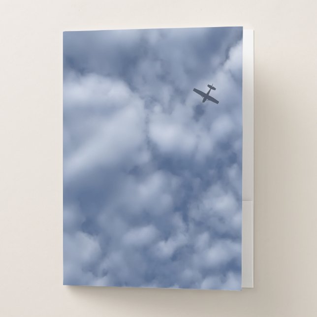 Small Airplane Flying in Cloudy Sky Photo Pocket Folder (Front)