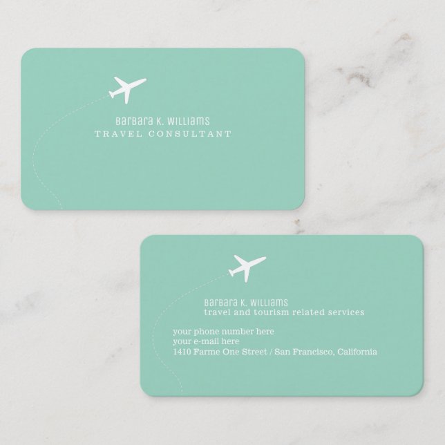 Small Airplane Travel Consultant light-teal  Business Card (Front/Back)