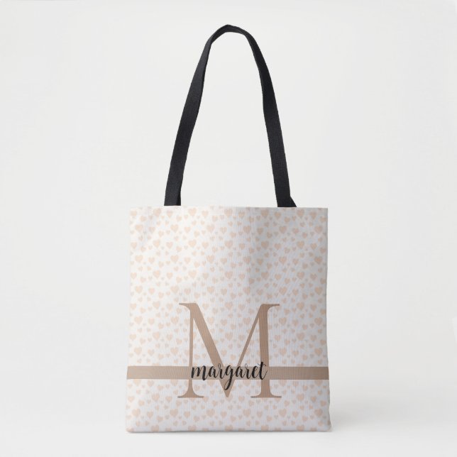 Small All over Heart Design Big Monogram  Tote Bag (Front)