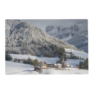 Small alpine village in the snow placemat