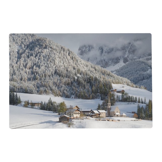 Small alpine village in the snow placemat (Front)