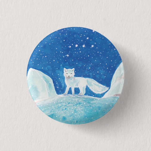 Small Arctic Fox (Vulpes lagopus) Illustration   Button (Front)