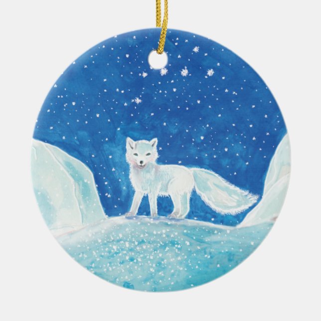 Small Arctic Fox (Vulpes lagopus) Illustration    Ceramic Ornament (Front)